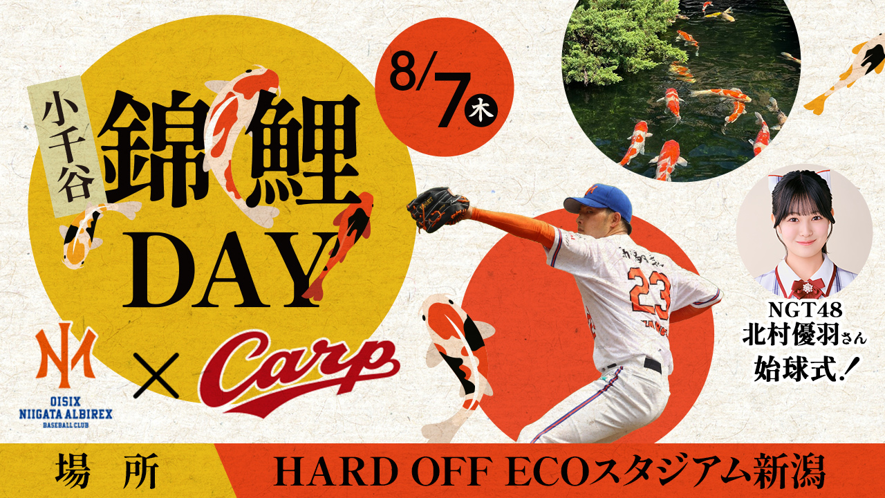 カープ戦でプロ野球史上初の”錦鯉の水槽展示”！8/7(木)「小千谷錦鯉DAY